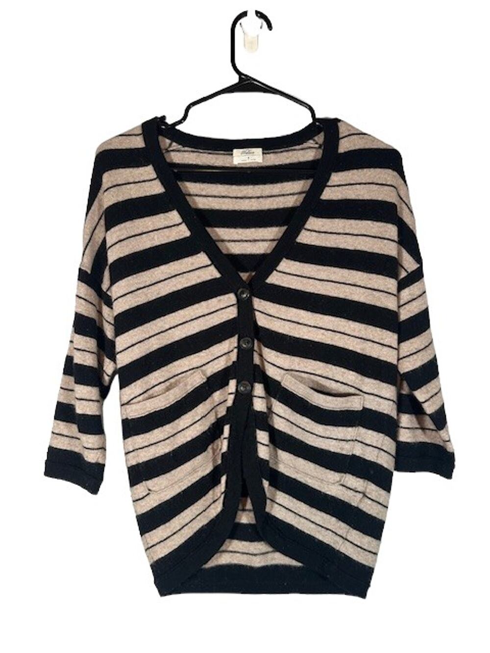 Wallace Cream Black Striped Wool Blend Button Cardigan Sweater Women Sz S